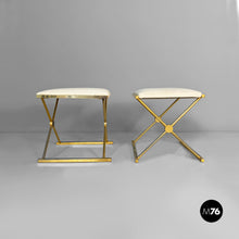 Carica l'immagine nel visualizzatore di Gallery, Stools in golden metal and white fabric, 1980s
