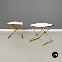Load image into Gallery viewer, Stools in golden metal and white fabric, 1980s