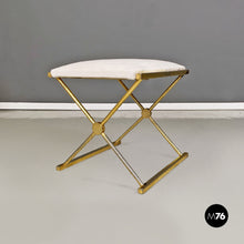Load image into Gallery viewer, Stools in golden metal and white fabric, 1980s