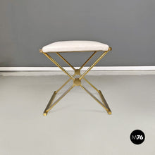 Load image into Gallery viewer, Stools in golden metal and white fabric, 1980s