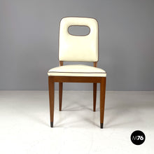 画像をギャラリービューアに読み込む, White leather and wood chair by Giovanni Gariboldi, 1940s
