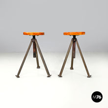 Load image into Gallery viewer, Adjustable stools in wood and metal, 1960s