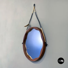 画像をギャラリービューアに読み込む, Rounded wooden wall mirror with rope, 1960s