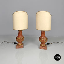 Load image into Gallery viewer, Table lamps in red and golden wood, 1980s