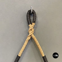 画像をギャラリービューアに読み込む, Rounded wooden wall mirror with rope, 1960s