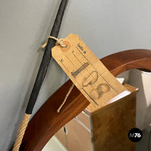 画像をギャラリービューアに読み込む, Rounded wooden wall mirror with rope, 1960s