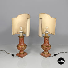 Load image into Gallery viewer, Table lamps in red and golden wood, 1980s