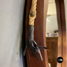 画像をギャラリービューアに読み込む, Rounded wooden wall mirror with rope, 1960s