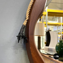 画像をギャラリービューアに読み込む, Rounded wooden wall mirror with rope, 1960s