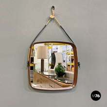 画像をギャラリービューアに読み込む, Squared wooden wall mirror with rope, 1960s