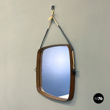 画像をギャラリービューアに読み込む, Squared wooden wall mirror with rope, 1960s