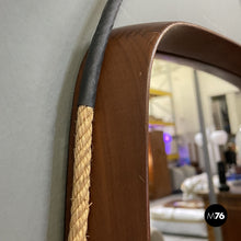 画像をギャラリービューアに読み込む, Squared wooden wall mirror with rope, 1960s