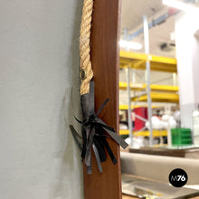 画像をギャラリービューアに読み込む, Squared wooden wall mirror with rope, 1960s