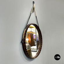 画像をギャラリービューアに読み込む, Rounded two toned wood wall mirror with rope, 1960s