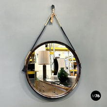 画像をギャラリービューアに読み込む, Rounded two toned wood wall mirror with rope, 1960s