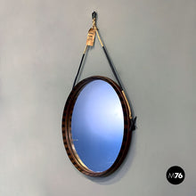 画像をギャラリービューアに読み込む, Rounded two toned wood wall mirror with rope, 1960s