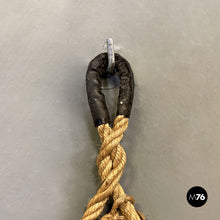画像をギャラリービューアに読み込む, Rounded two toned wood wall mirror with rope, 1960s
