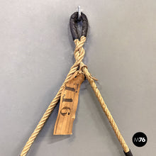 画像をギャラリービューアに読み込む, Rounded two toned wood wall mirror with rope, 1960s