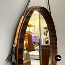 画像をギャラリービューアに読み込む, Rounded two toned wood wall mirror with rope, 1960s