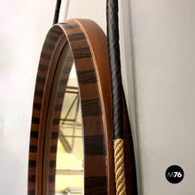 画像をギャラリービューアに読み込む, Rounded two toned wood wall mirror with rope, 1960s