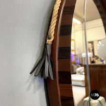 画像をギャラリービューアに読み込む, Rounded two toned wood wall mirror with rope, 1960s