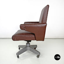 Charger l'image dans la galerie, Brown leather swivel armchair, 1950s
