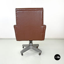 Charger l'image dans la galerie, Brown leather swivel armchair, 1950s