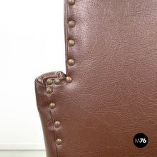 Charger l'image dans la galerie, Brown leather swivel armchair, 1950s