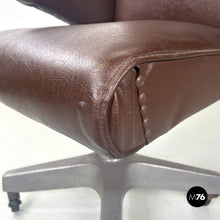 Charger l'image dans la galerie, Brown leather swivel armchair, 1950s