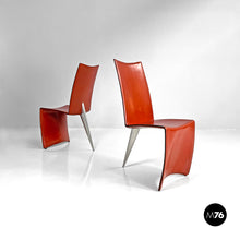 画像をギャラリービューアに読み込む, Red leather chairs Ed Archer by Philippe Starck for Driade, 1980s