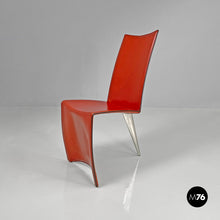 画像をギャラリービューアに読み込む, Red leather chairs Ed Archer by Philippe Starck for Driade, 1980s