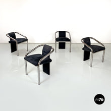 Load image into Gallery viewer, Blue velvet and chromed metal chairs, 1980s