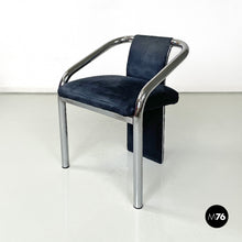 Load image into Gallery viewer, Blue velvet and chromed metal chairs, 1980s