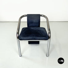 Load image into Gallery viewer, Blue velvet and chromed metal chairs, 1980s