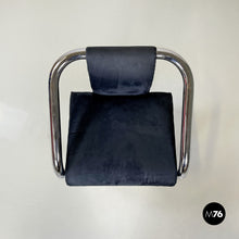 Load image into Gallery viewer, Blue velvet and chromed metal chairs, 1980s