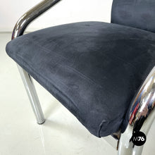 Load image into Gallery viewer, Blue velvet and chromed metal chairs, 1980s