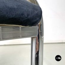 Load image into Gallery viewer, Blue velvet and chromed metal chairs, 1980s