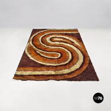 Load image into Gallery viewer, Short-pile brown, orange and beige carpet, 1970s