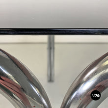 Load image into Gallery viewer, Steel and smoked glass dining table or desk, 1970s