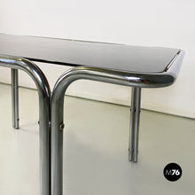 Load image into Gallery viewer, Steel and smoked glass dining table or desk, 1970s