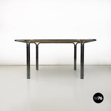 Load image into Gallery viewer, Steel and smoked glass dining table or desk, 1970s