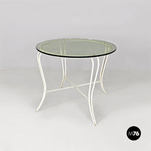 Load image into Gallery viewer, White wrought iron and glass garden table, 1960s
