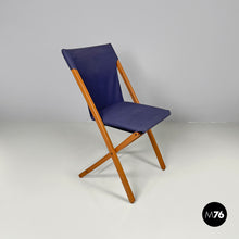 画像をギャラリービューアに読み込む, Folding chair in wood and blue fabric, 1990s