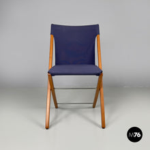 画像をギャラリービューアに読み込む, Folding chair in wood and blue fabric, 1990s