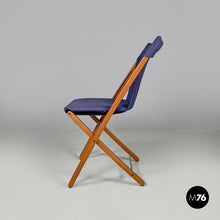 画像をギャラリービューアに読み込む, Folding chair in wood and blue fabric, 1990s