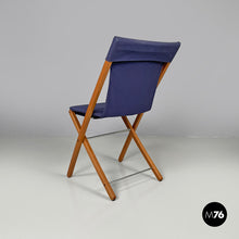 画像をギャラリービューアに読み込む, Folding chair in wood and blue fabric, 1990s