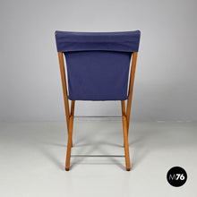 画像をギャラリービューアに読み込む, Folding chair in wood and blue fabric, 1990s