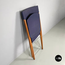 画像をギャラリービューアに読み込む, Folding chair in wood and blue fabric, 1990s