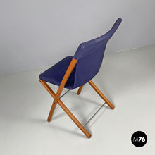 画像をギャラリービューアに読み込む, Folding chair in wood and blue fabric, 1990s