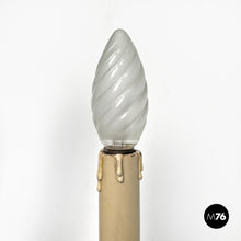 画像をギャラリービューアに読み込む, Three-armed brass wall light with wooden candles, 1970s